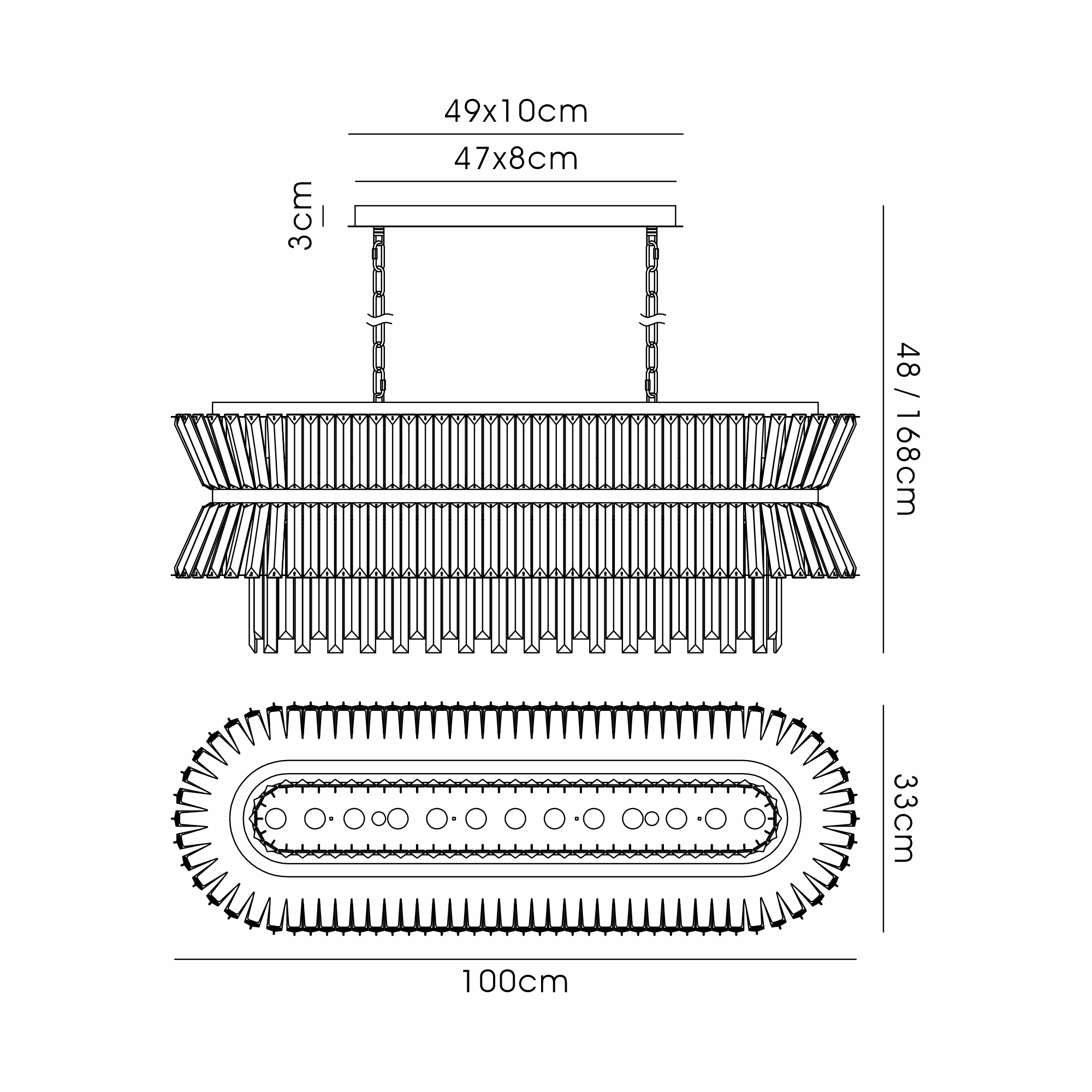 IL32954BR  Vienna 1m Oval Pendant, 13 x E14, Brass/Clear